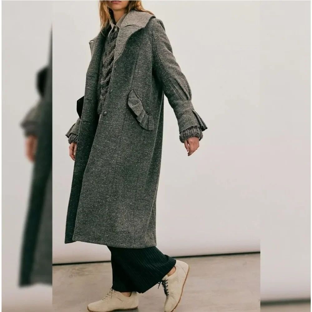 Free People Ellington Tweed Coat in Charcoal Sz M NWOT